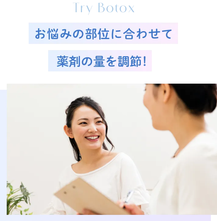 お悩みの部位に合わせて薬剤の量をオーダーメイドで調整！