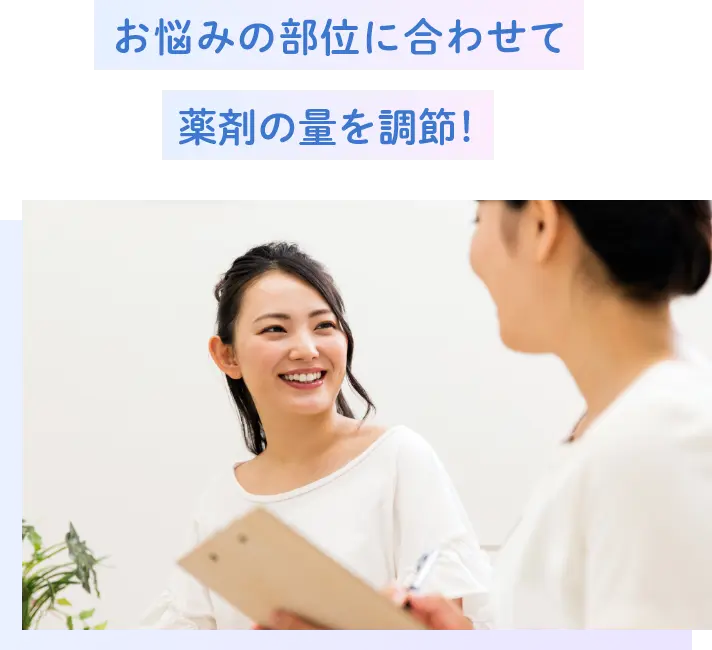 お悩みの部位に合わせて薬剤の量をオーダーメイドで調整！