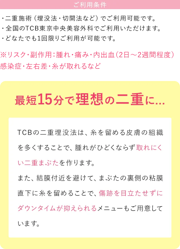 ご利用条件・最短15分で理想の二重に