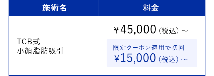 料金：TCB式小顔脂肪吸引