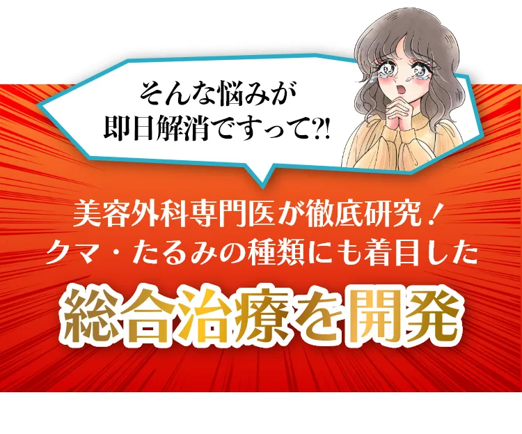 そんな悩みが即日解消ですって?! 美容外科専門医が徹底研究！クマ・たるみの種類にも着目した総合治療を開発