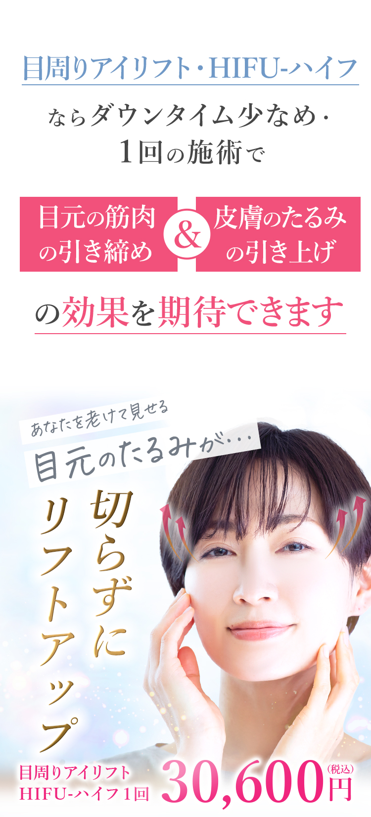 目元のたるみが1回の施術で即日解消！