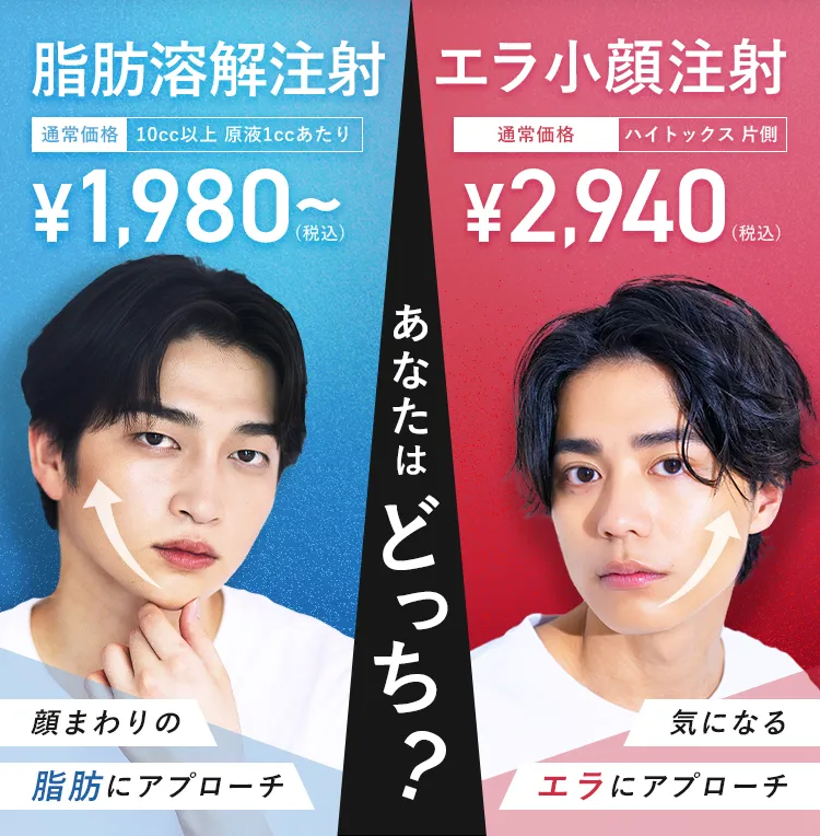 お顔の脂肪が気になる「脂肪溶解注射」 エラの張りが気になる「エラ小顔注射」 あなたはどっち？