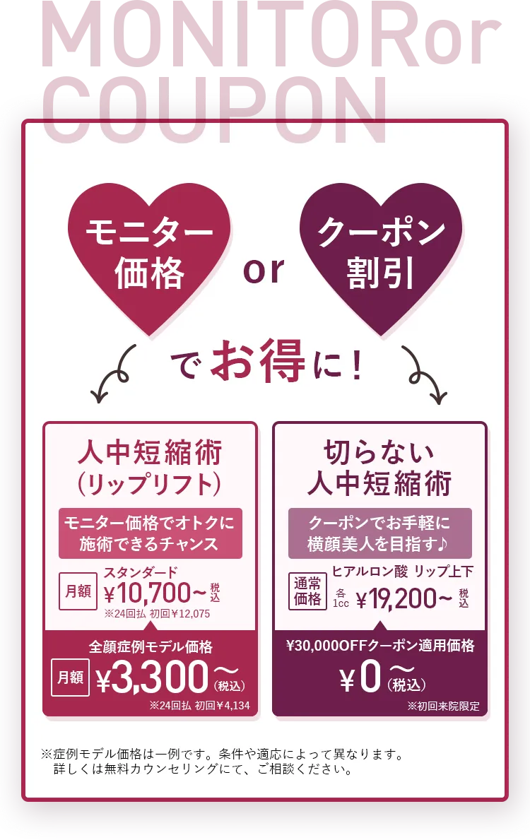モニター価格 or クーポン割引