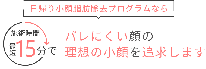 日帰り小顔脂肪除去プログラムならバレない顔の自分史上最小の小顔に