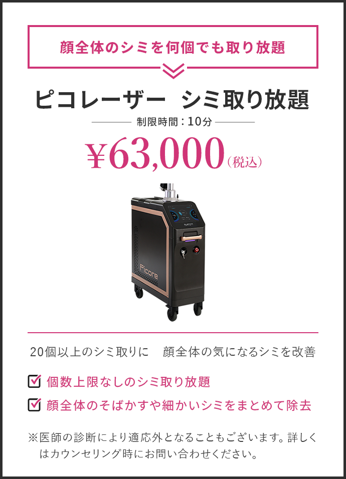 ピコレーザー シミ取り放題 63,000円(税込)