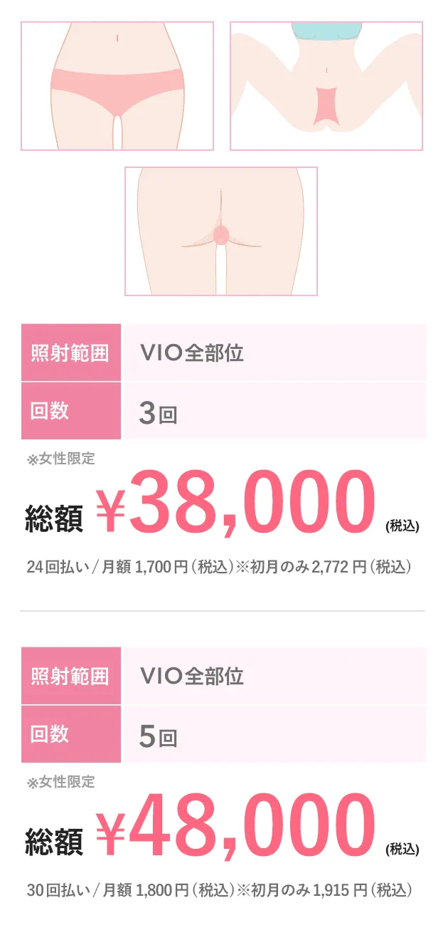 VIO脱毛クイック（VIO全部位）3回総額38,000円(税込)