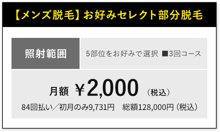 メンズ脱毛お好みセレクト部分脱毛