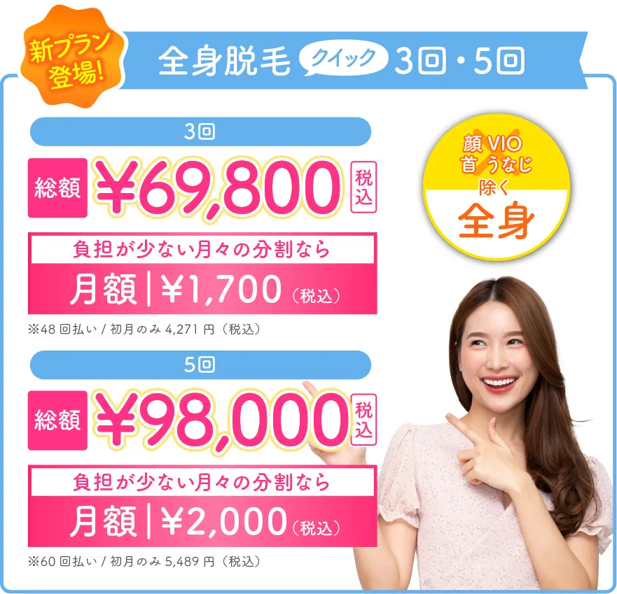 新プラン登場! 全身脱毛クイック