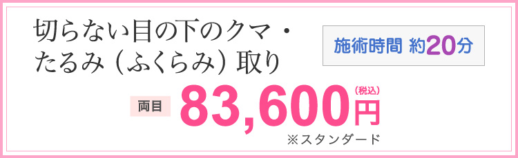 切らない目の下のクマ・たるみ(ふくらみ)取り
両目 83,600円(税込)