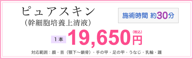 ピュアスキン 19,650円(税込) 1回 施術時間30分 対応範囲:顔・首(顎下~鎖骨)・手の甲・足の甲・うなじ・乳輪・踵