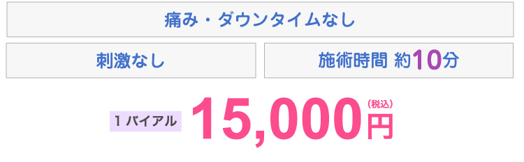 痛み・ダウンタイムなし 刺激なし 施術時間約10分 2部位 11,000円(税込) 対応範囲:ヒジ・わき・乳輪・VIOライン・おしり・ヒザ